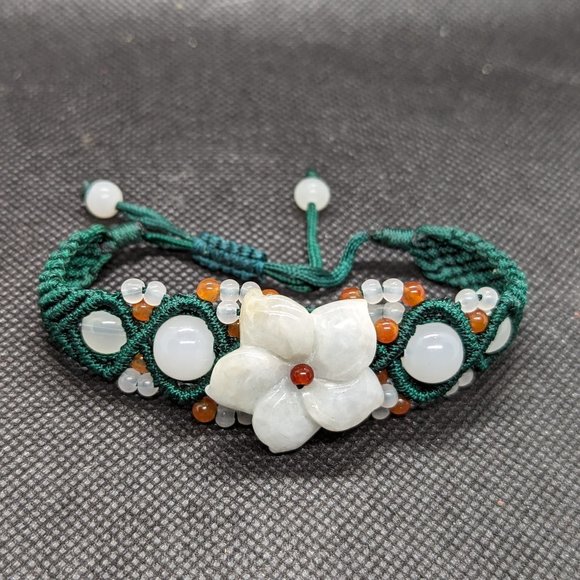 Adjustable Macreme and Jade Bracelet - Picture 1 of 2